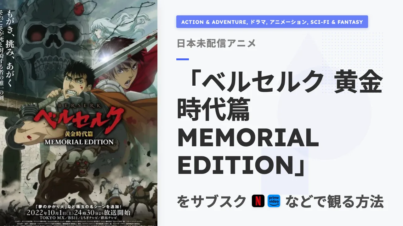 アニメ「ベルセルク 黄金時代篇 MEMORIAL EDITION」を日本から観る方法